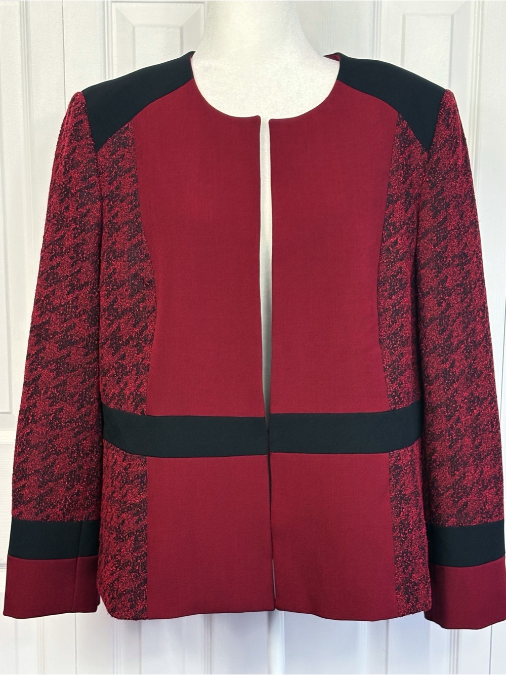 Preston & York Burgundy Red Black Colorblock Print Blazer Suit Jacket 18